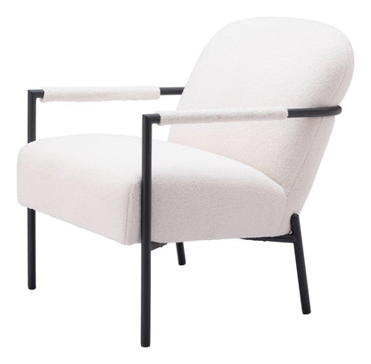 26" Ivory And Black Faux Shearling And Upholstered Arm Chair HomeRoots
