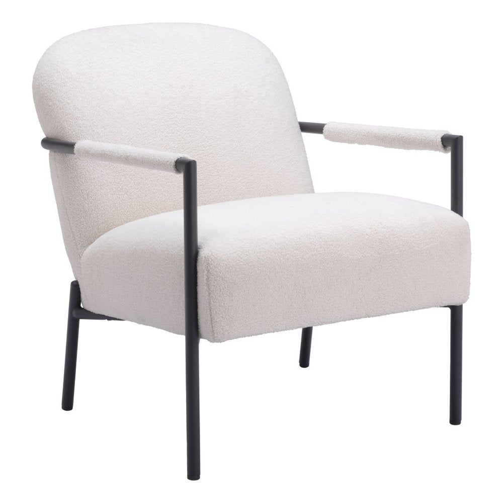 26" Ivory And Black Faux Shearling And Upholstered Arm Chair HomeRoots