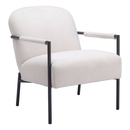 26" Ivory And Black Faux Shearling And Upholstered Arm Chair HomeRoots