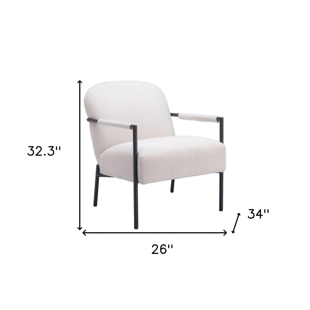 26" Ivory And Black Faux Shearling And Upholstered Arm Chair HomeRoots