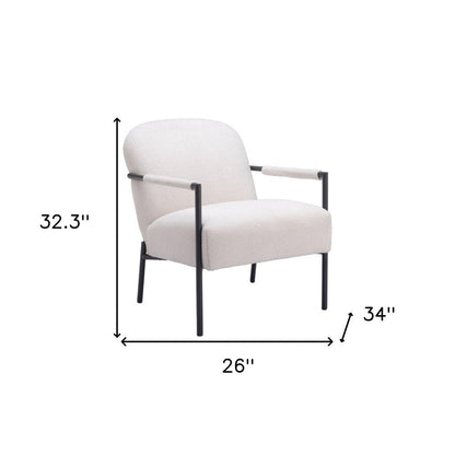 26" Ivory And Black Faux Shearling And Upholstered Arm Chair HomeRoots