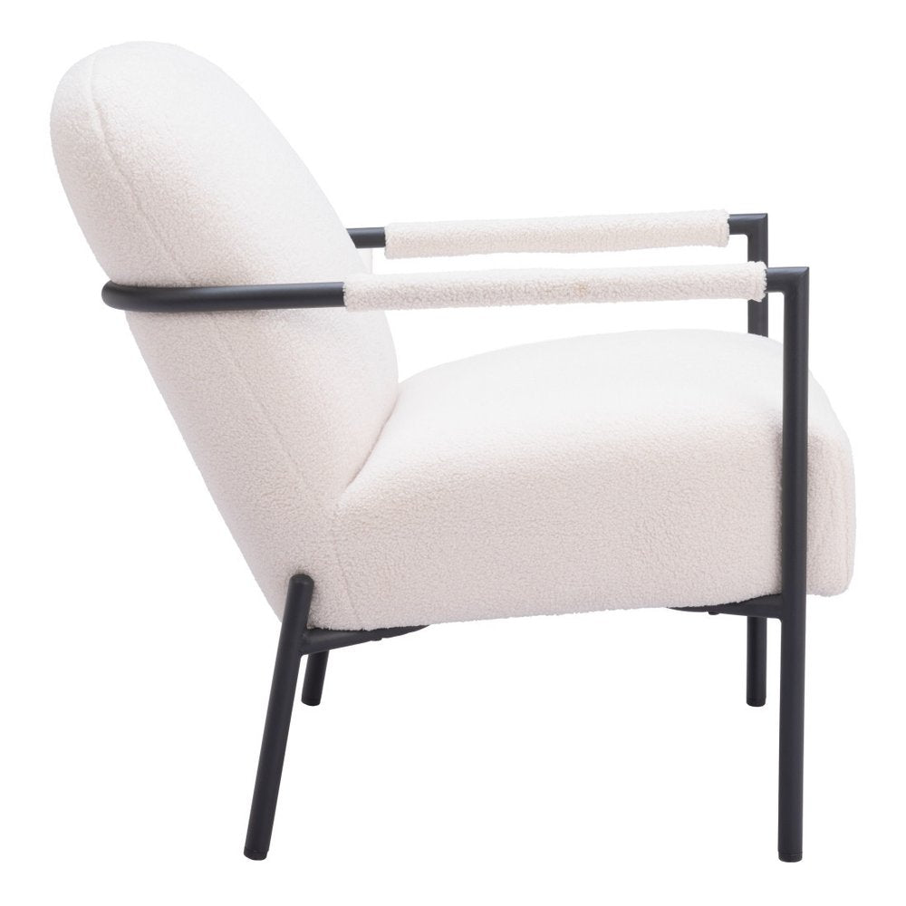 26" Ivory And Black Faux Shearling And Upholstered Arm Chair HomeRoots