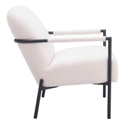 26" Ivory And Black Faux Shearling And Upholstered Arm Chair HomeRoots
