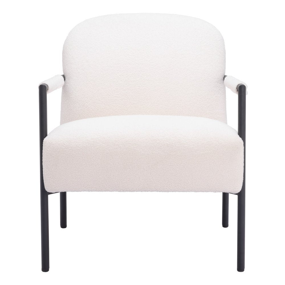 26" Ivory And Black Faux Shearling And Upholstered Arm Chair HomeRoots