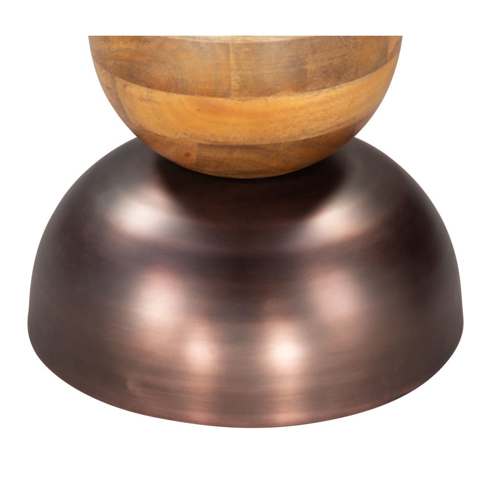 20" Bronze and Brown Iron and Solid Wood Round Pedestal End Table HomeRoots