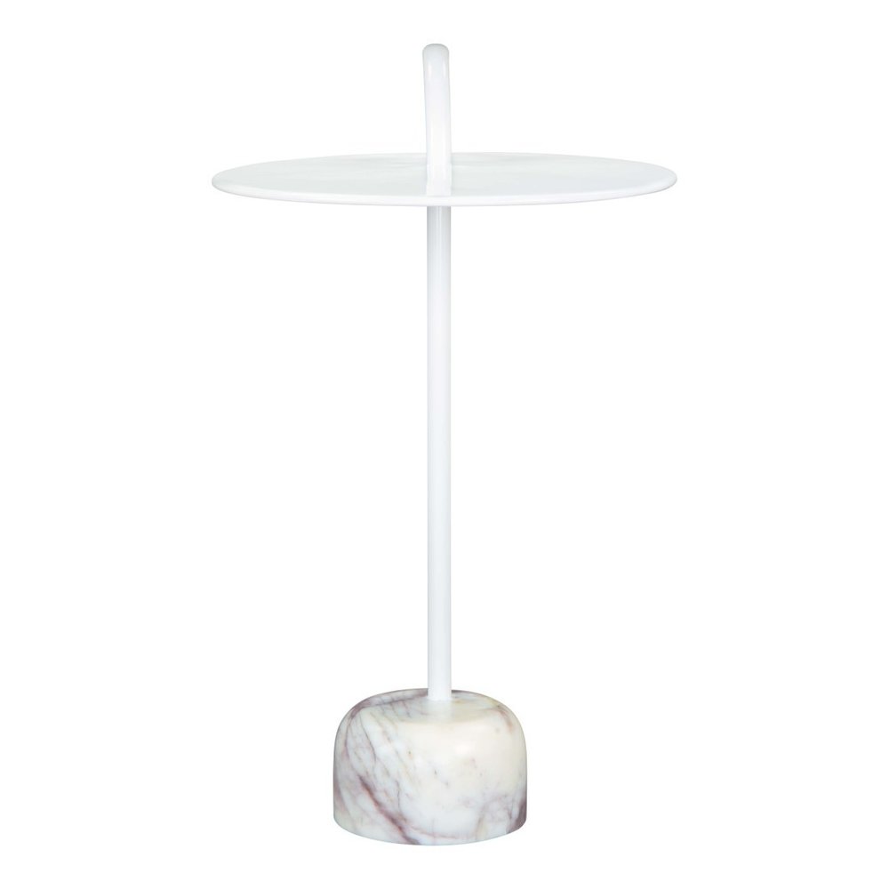 25" White Iron And Marble Round Pedestal End Table HomeRoots