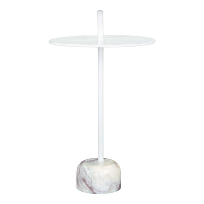 25" White Iron And Marble Round Pedestal End Table HomeRoots