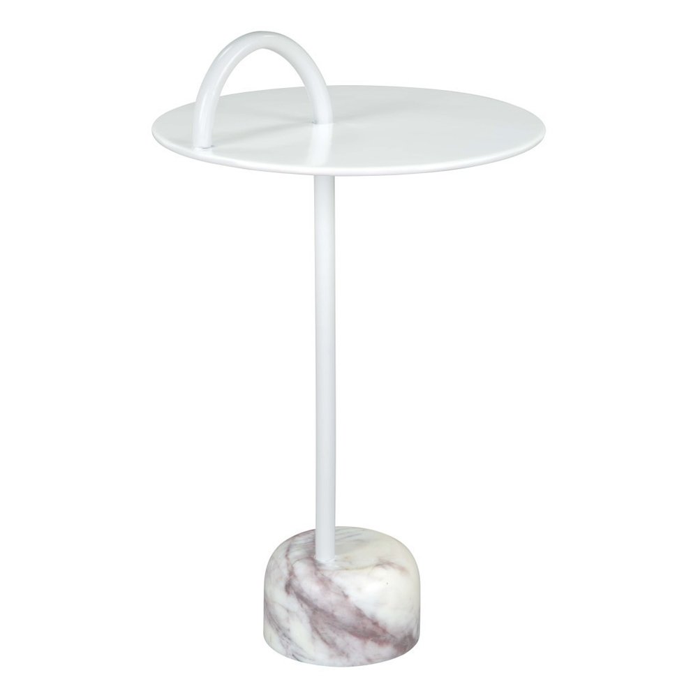 25" White Iron And Marble Round Pedestal End Table HomeRoots