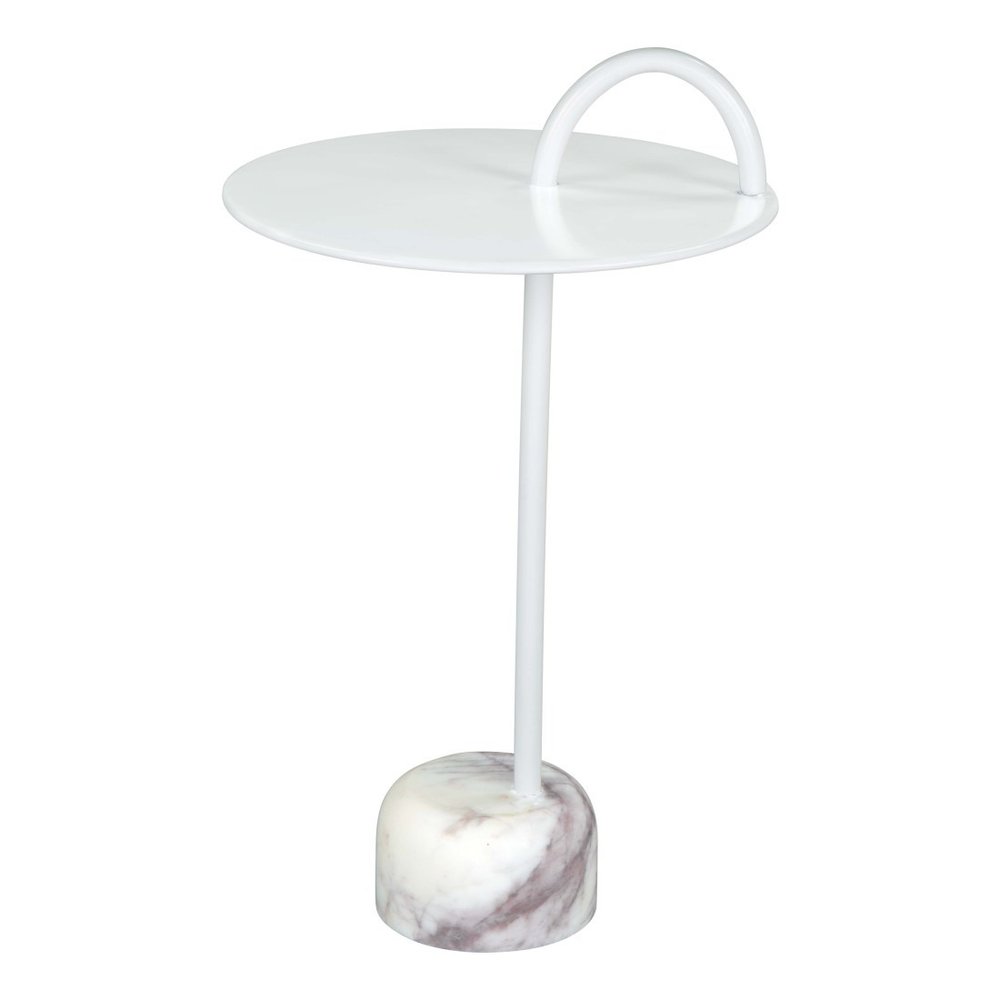 25" White Iron And Marble Round Pedestal End Table HomeRoots