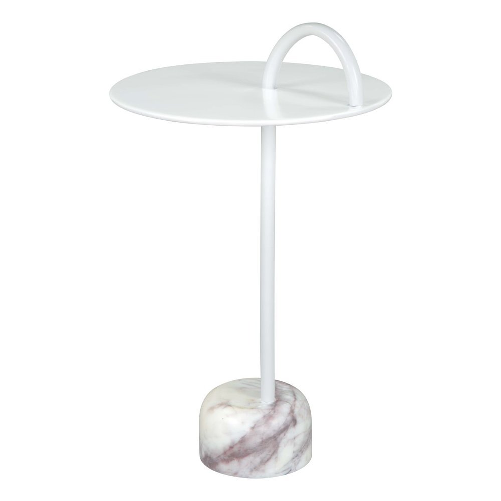 25" White Iron And Marble Round Pedestal End Table HomeRoots