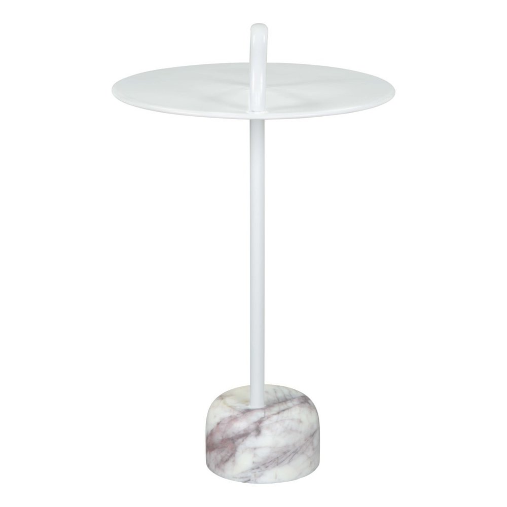 25" White Iron And Marble Round Pedestal End Table HomeRoots