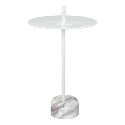 25" White Iron And Marble Round Pedestal End Table HomeRoots