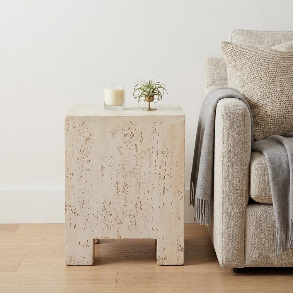 20" Beige Faux Stone Square End Table — view 8