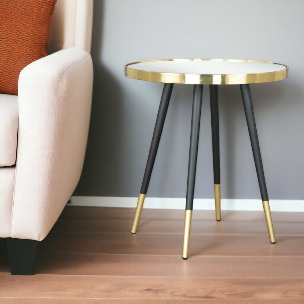 20" Gold and Black Mirrored Glass and Iron Round End Table HomeRoots