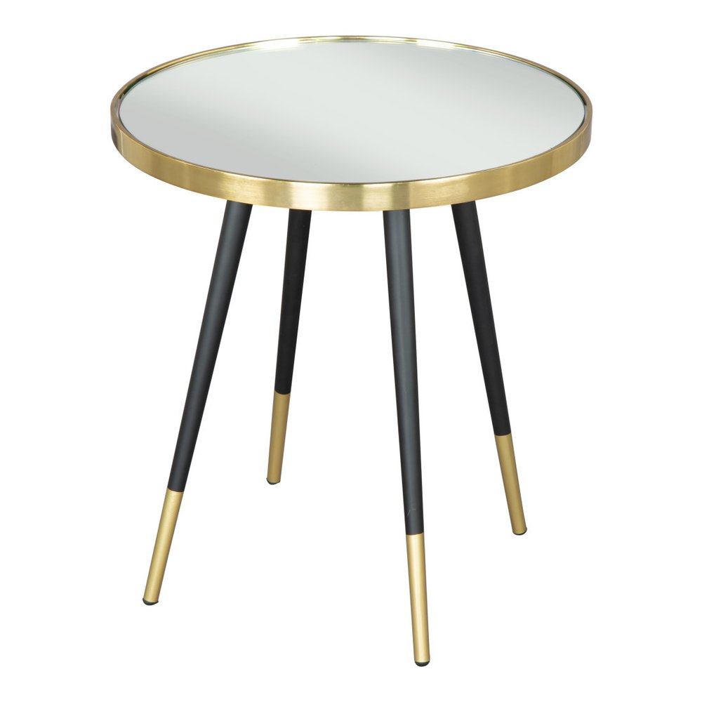 20" Gold and Black Mirrored Glass and Iron Round End Table HomeRoots