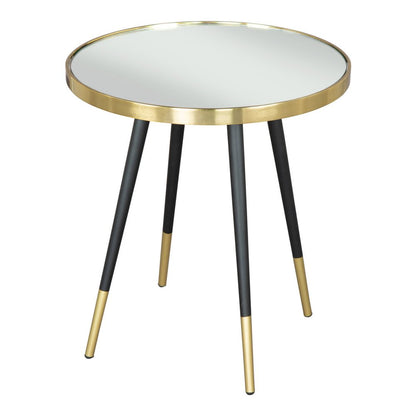 20" Gold and Black Mirrored Glass and Iron Round End Table HomeRoots