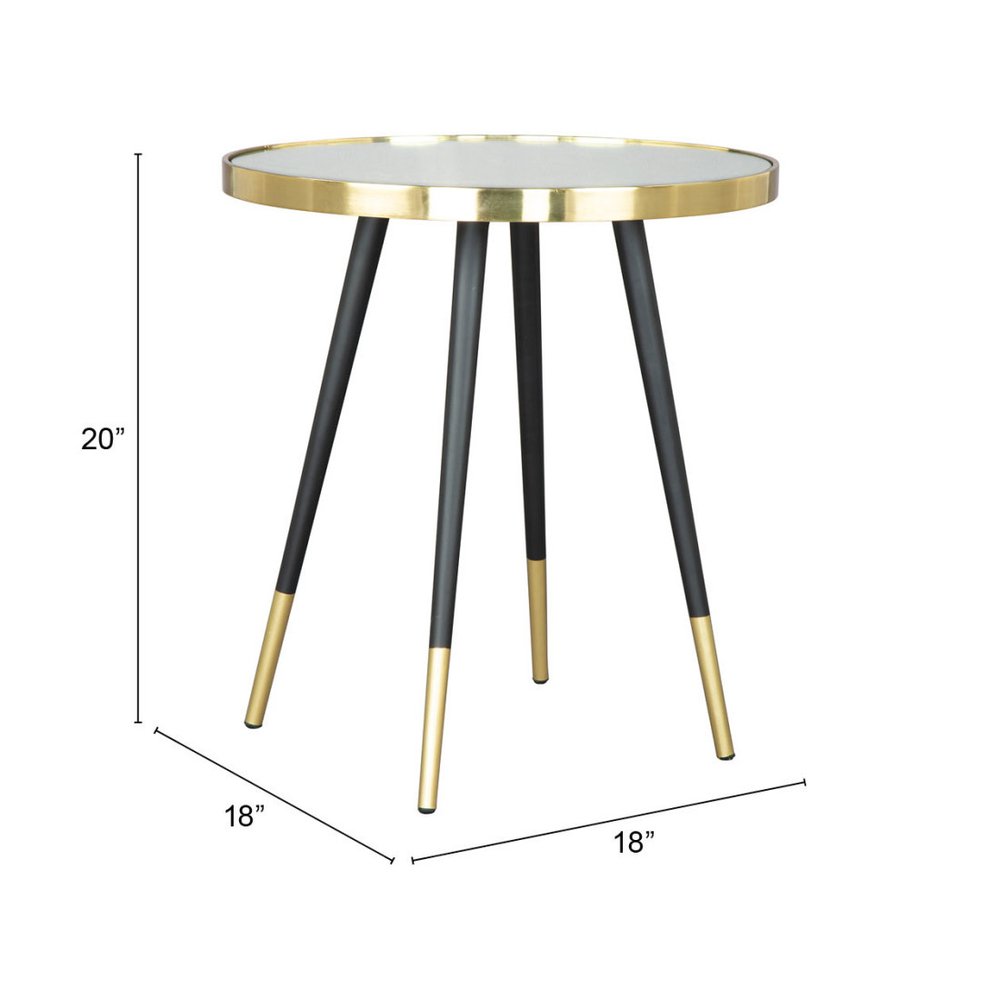 20" Gold and Black Mirrored Glass and Iron Round End Table HomeRoots