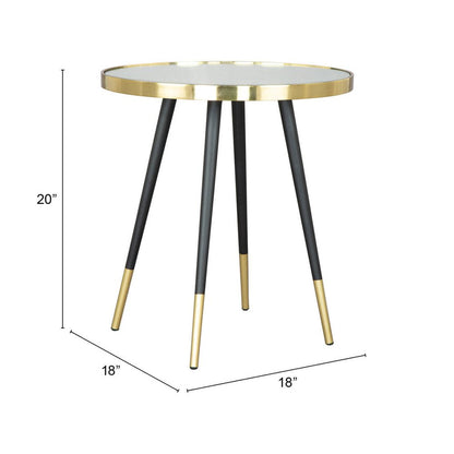 20" Gold and Black Mirrored Glass and Iron Round End Table HomeRoots