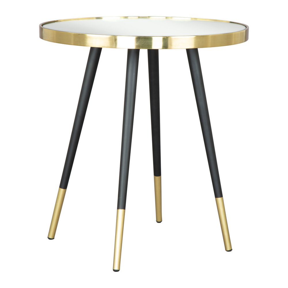 20" Gold and Black Mirrored Glass and Iron Round End Table HomeRoots