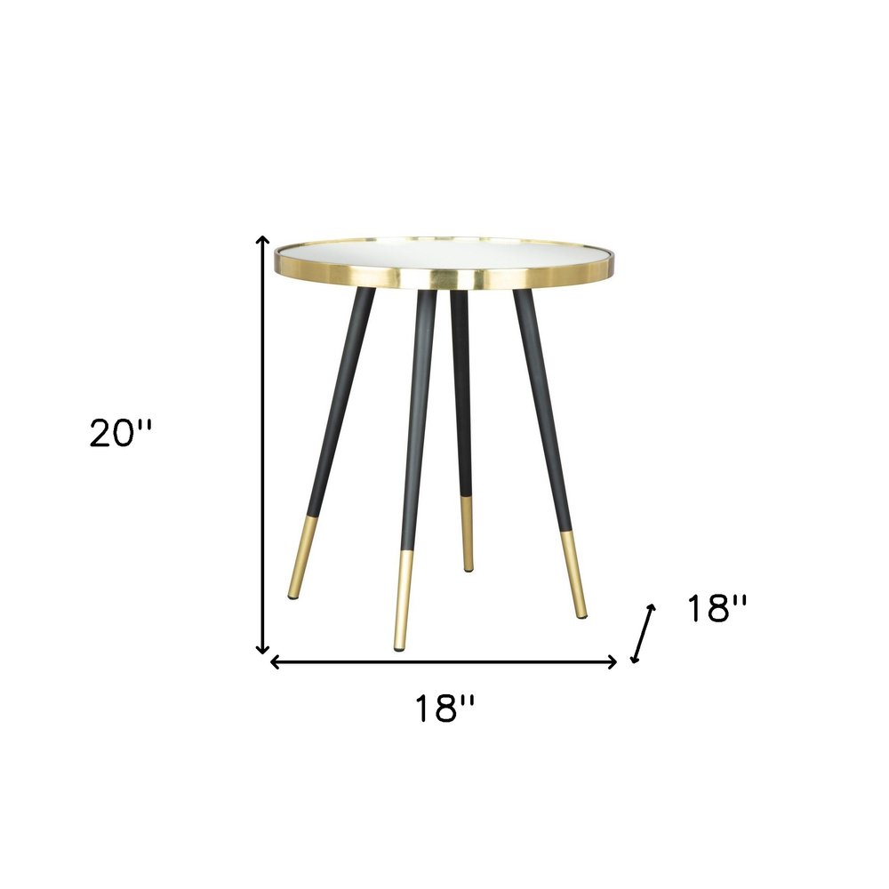 20" Gold and Black Mirrored Glass and Iron Round End Table HomeRoots
