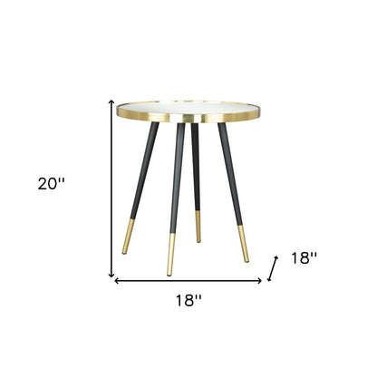 20" Gold and Black Mirrored Glass and Iron Round End Table HomeRoots