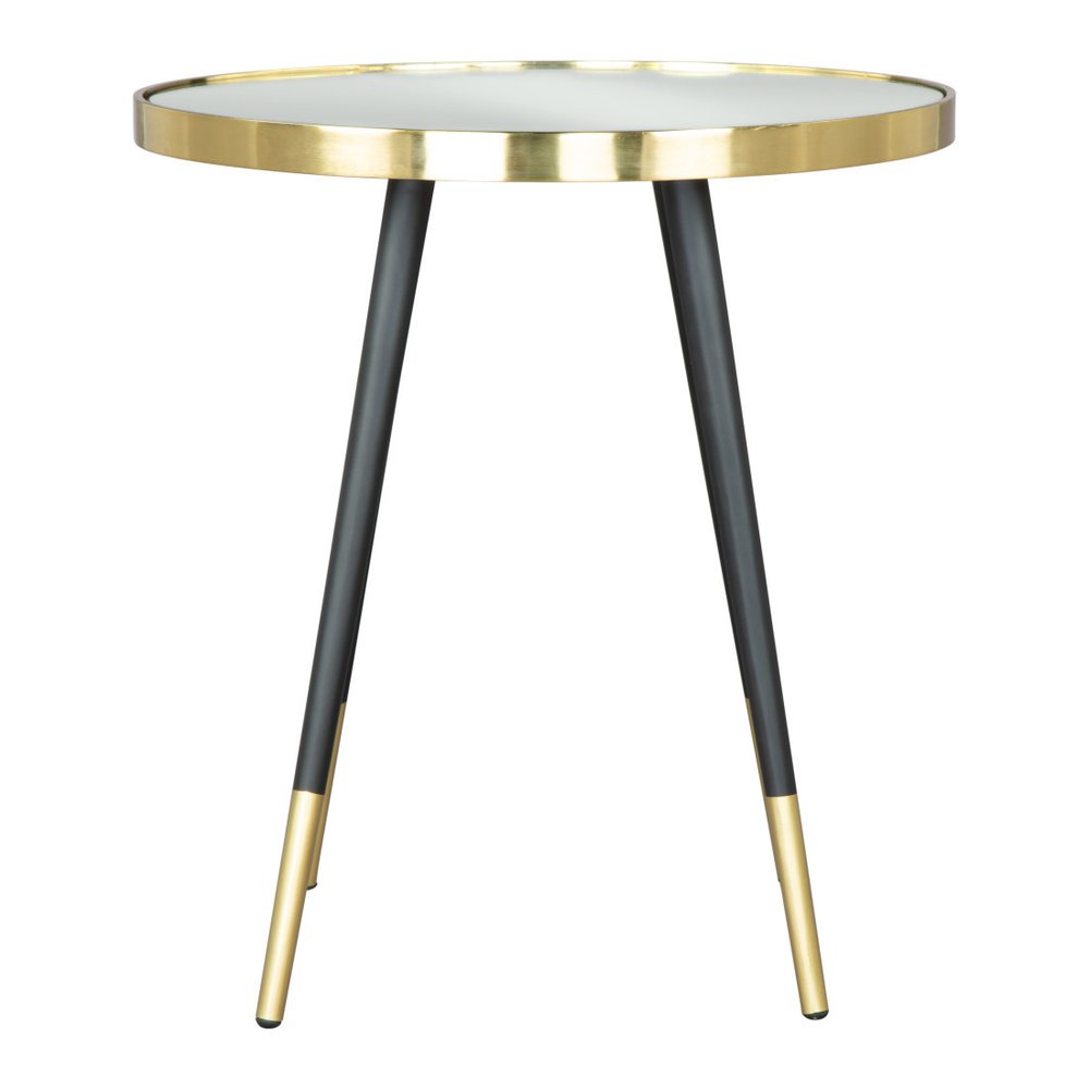 20" Gold and Black Mirrored Glass and Iron Round End Table HomeRoots