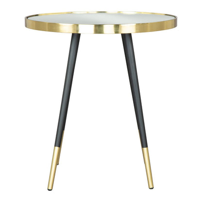 20" Gold and Black Mirrored Glass and Iron Round End Table HomeRoots