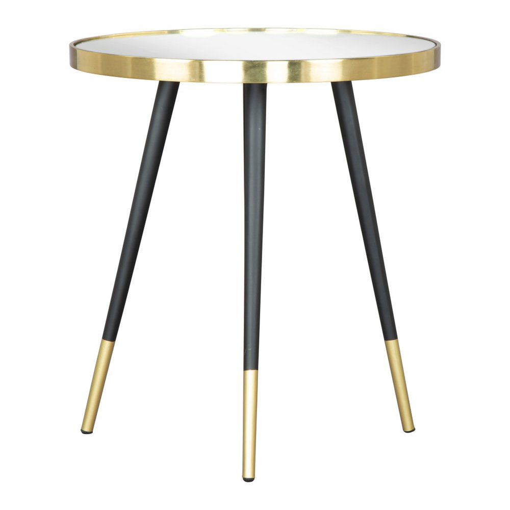 20" Gold and Black Mirrored Glass and Iron Round End Table HomeRoots