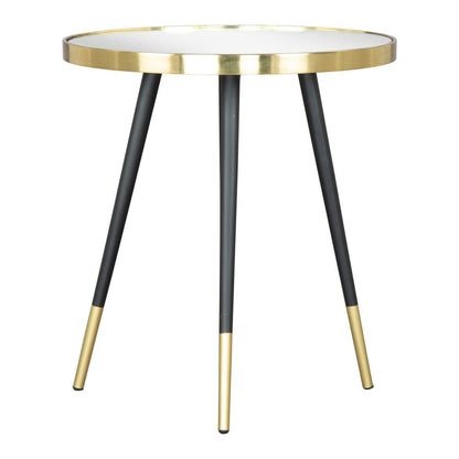20" Gold and Black Mirrored Glass and Iron Round End Table HomeRoots