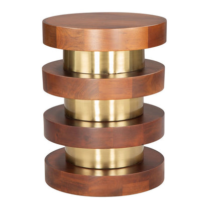20" Brown and Gold Solid Wood and Iron Round Pedestal End Table HomeRoots