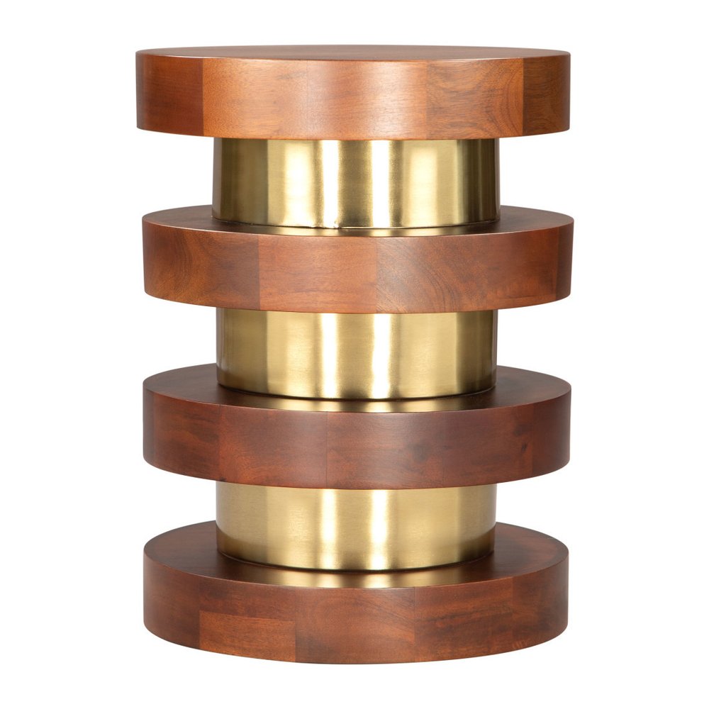 20" Brown and Gold Solid Wood and Iron Round Pedestal End Table HomeRoots