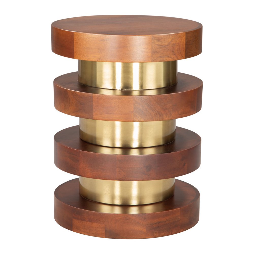 20" Brown and Gold Solid Wood and Iron Round Pedestal End Table HomeRoots