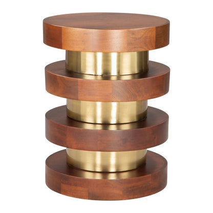 20" Brown and Gold Solid Wood and Iron Round Pedestal End Table HomeRoots