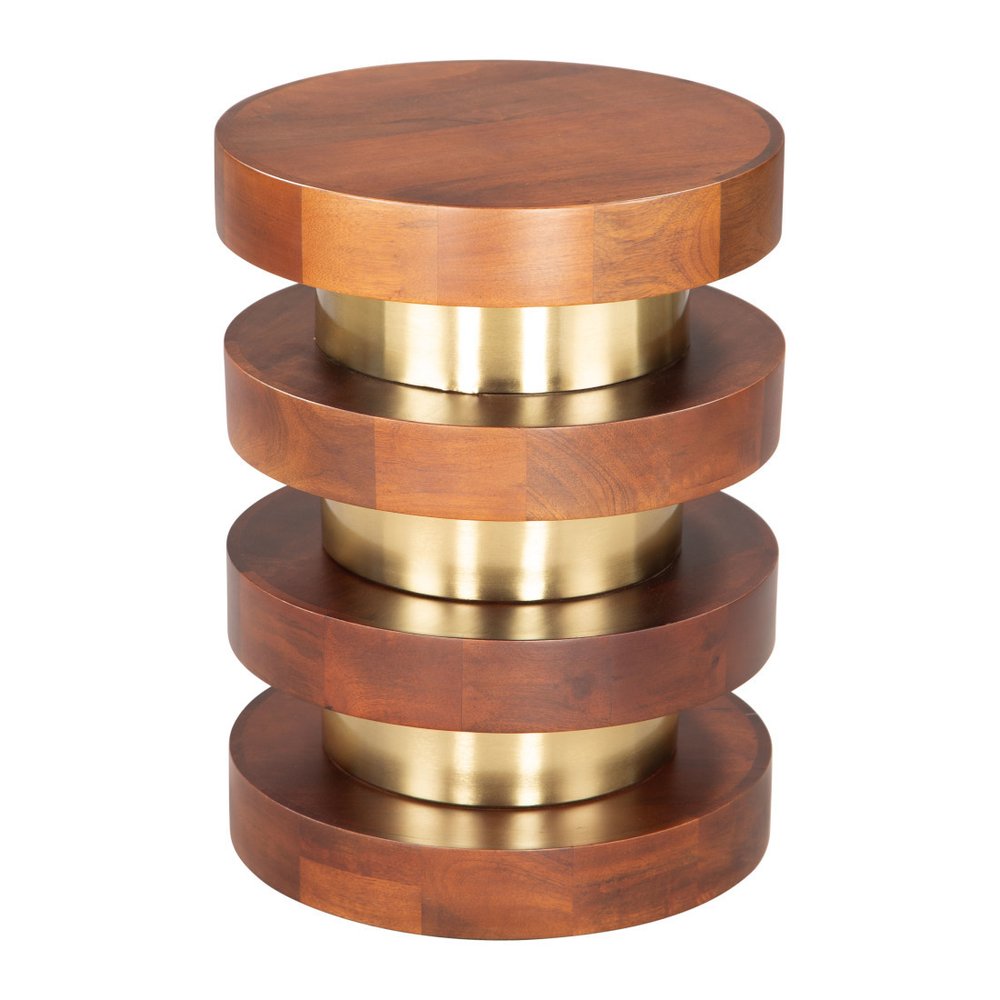 20" Brown and Gold Solid Wood and Iron Round Pedestal End Table HomeRoots