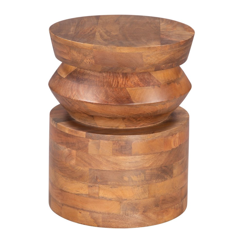 19" Brown Solid Wood Round Drum End Table HomeRoots
