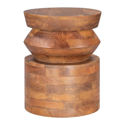19" Brown Solid Wood Round Drum End Table HomeRoots