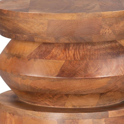 19" Brown Solid Wood Round Drum End Table HomeRoots