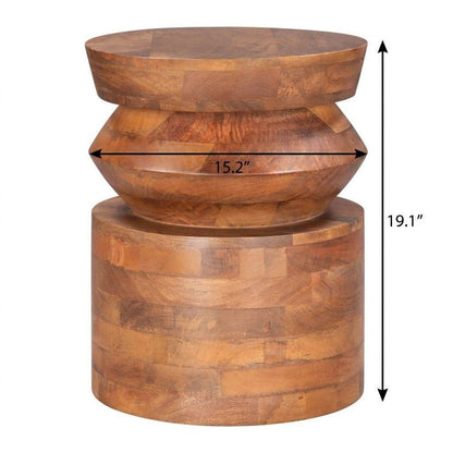 19" Brown Solid Wood Round Drum End Table HomeRoots