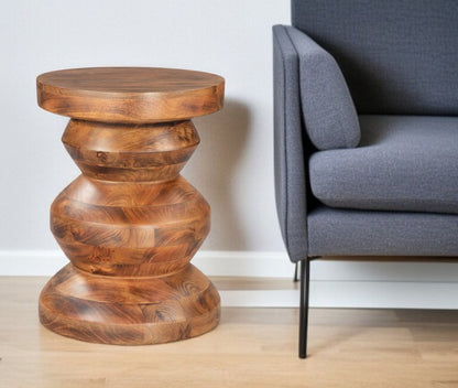 21" Brown Solid Wood Round Pedestal End Table HomeRoots
