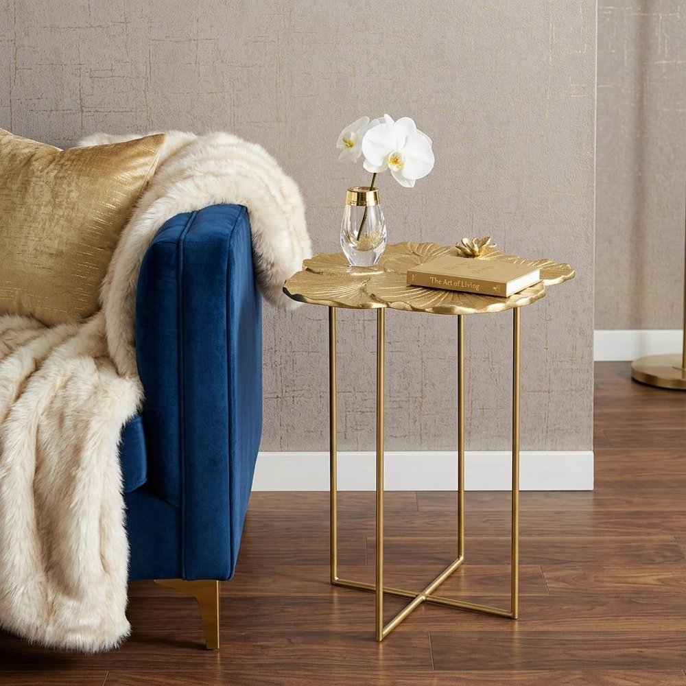 21" Gold Aluminum And Iron Cross Legs End Table HomeRoots