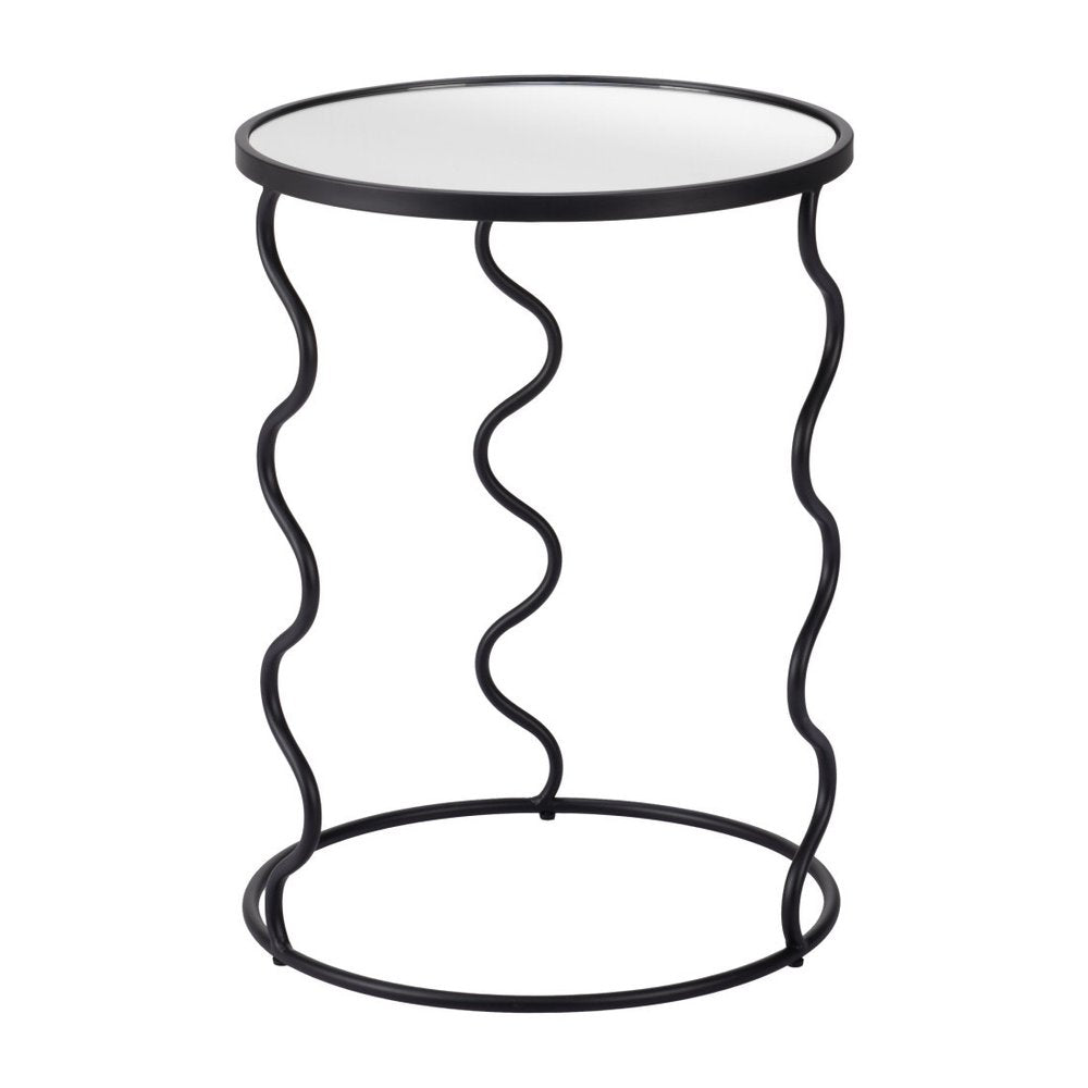 24" Black Mirrored Glass and Steel Round Abstract End Table HomeRoots