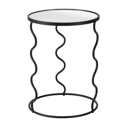 24" Black Mirrored Glass and Steel Round Abstract End Table HomeRoots
