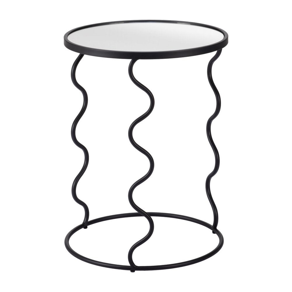 24" Black Mirrored Glass and Steel Round Abstract End Table HomeRoots