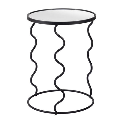 24" Black Mirrored Glass and Steel Round Abstract End Table HomeRoots