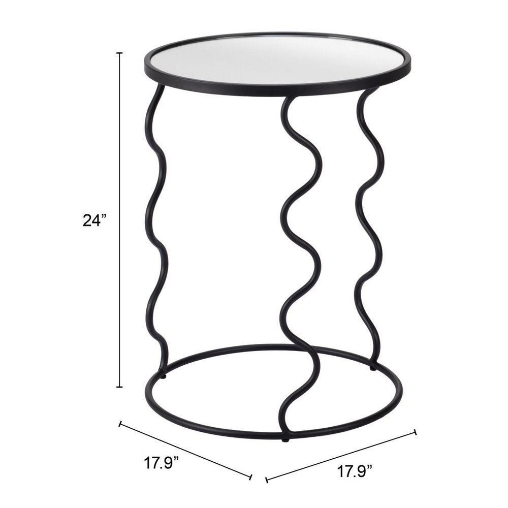 24" Black Mirrored Glass and Steel Round Abstract End Table HomeRoots