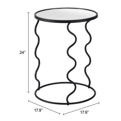 24" Black Mirrored Glass and Steel Round Abstract End Table HomeRoots
