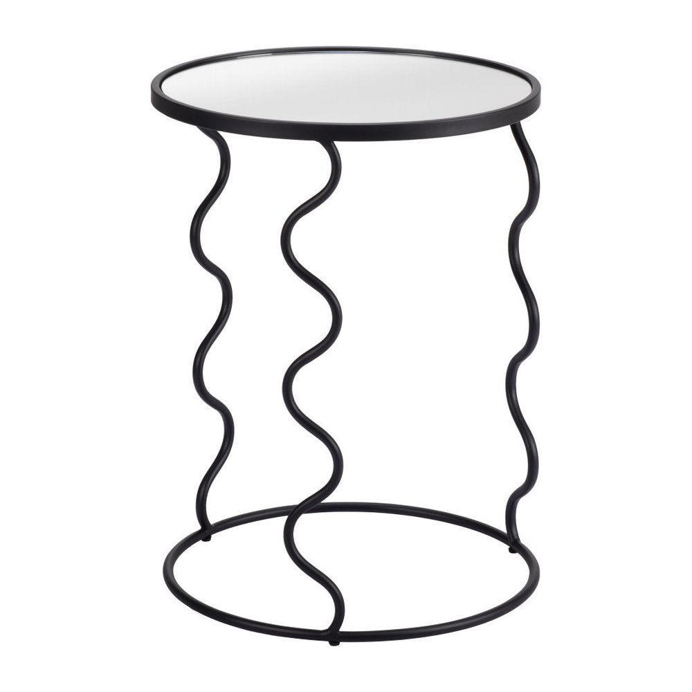 24" Black Mirrored Glass and Steel Round Abstract End Table HomeRoots