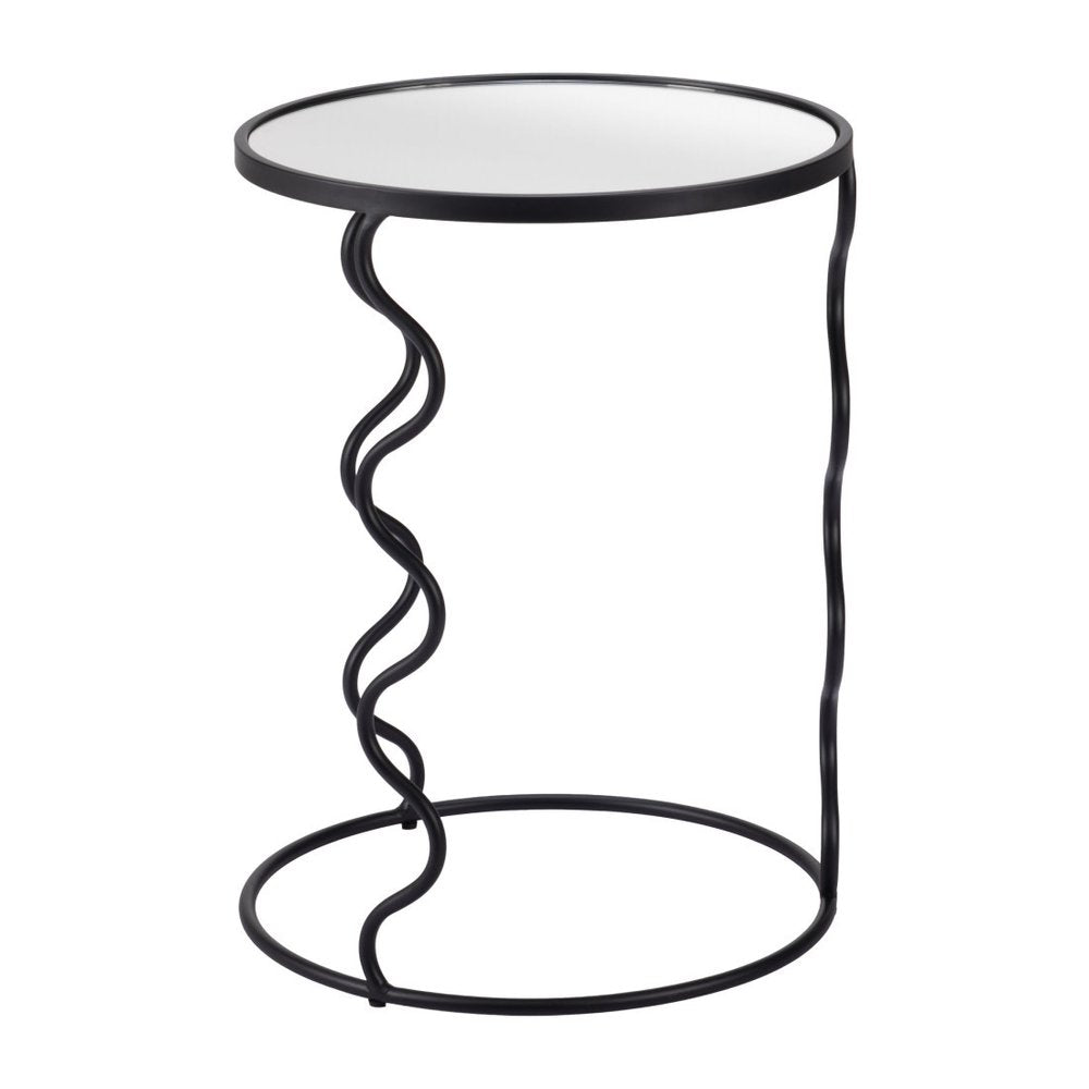 24" Black Mirrored Glass and Steel Round Abstract End Table HomeRoots
