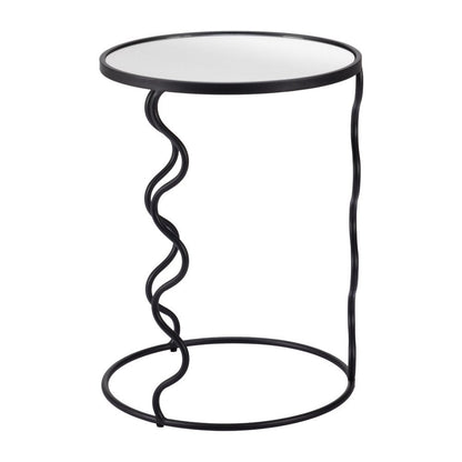 24" Black Mirrored Glass and Steel Round Abstract End Table HomeRoots