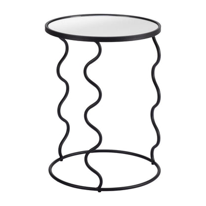 24" Black Mirrored Glass and Steel Round Abstract End Table HomeRoots